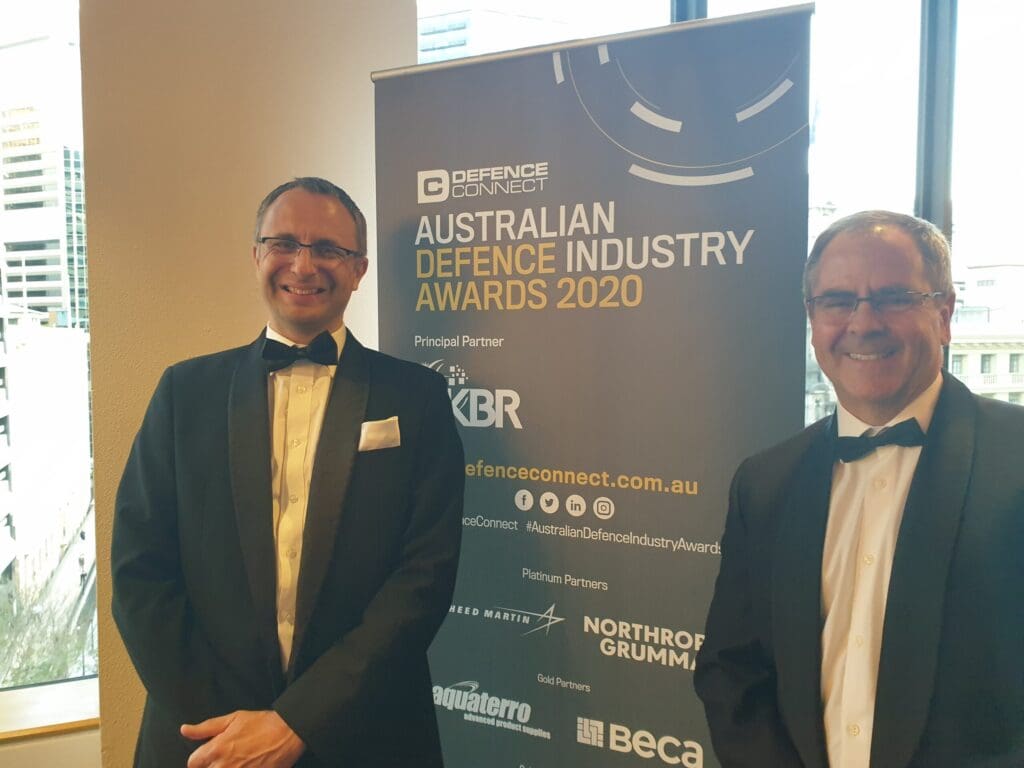 BidWrite Director Rodger Manning pictured with Australian Defence Industry Awards 2020 representative.