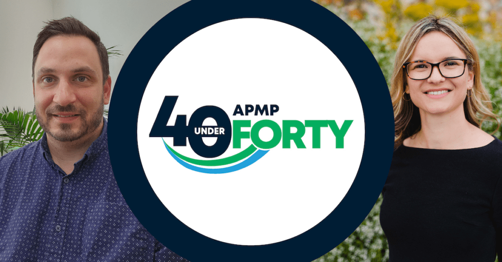 Photos of Peter Blunden and Nicole Coleman who've won APMP 40 under 40 awards in 2024.